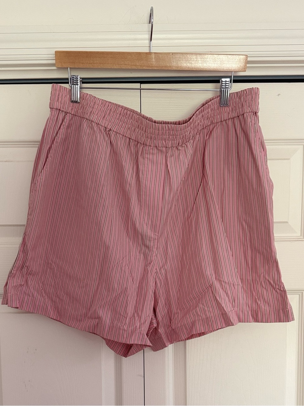 rag & bone blush Stripe Emma stripe poplin Elastic-Waist Shorts